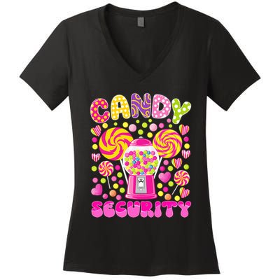 Candy Costume Women Candy Crew Funny Candy Security Women's V-Neck T-Shirt