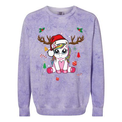 Cute Christmas Women Xmas Unicorn Deer Christmas Colorblast Crewneck Sweatshirt