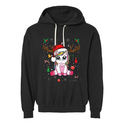 Cute Christmas Women Xmas Unicorn Deer Christmas Garment-Dyed Fleece Hoodie