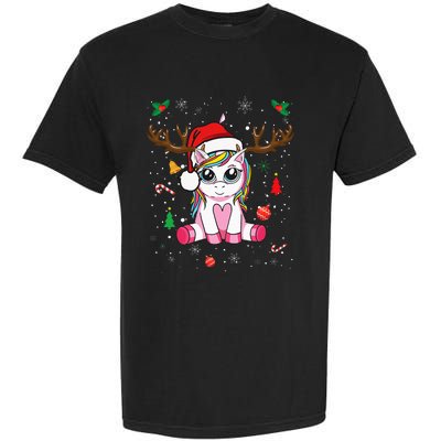 Cute Christmas Women Xmas Unicorn Deer Christmas Garment-Dyed Heavyweight T-Shirt