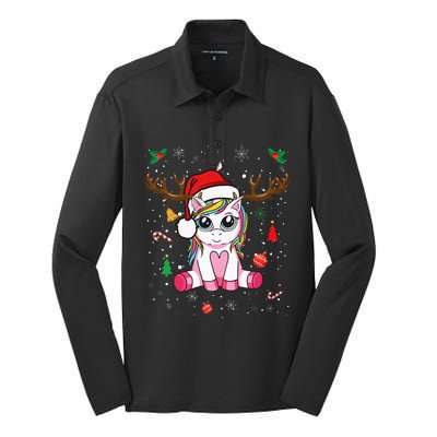 Cute Christmas Women Xmas Unicorn Deer Christmas Silk Touch Performance Long Sleeve Polo