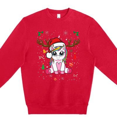 Cute Christmas Women Xmas Unicorn Deer Christmas Premium Crewneck Sweatshirt