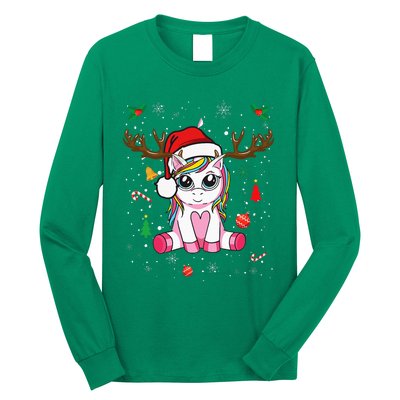 Cute Christmas Women Xmas Unicorn Deer Christmas Long Sleeve Shirt