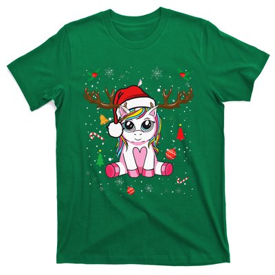 Cute Christmas Women Xmas Unicorn Deer Christmas T-Shirt