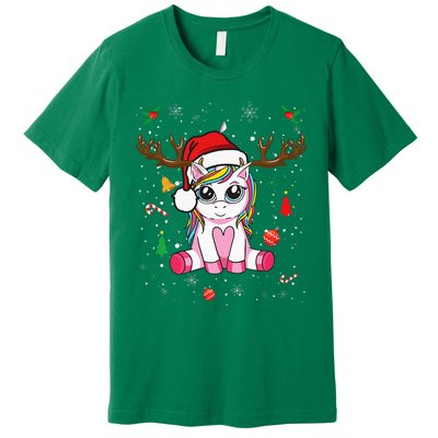 Cute Christmas Women Xmas Unicorn Deer Christmas Premium T-Shirt