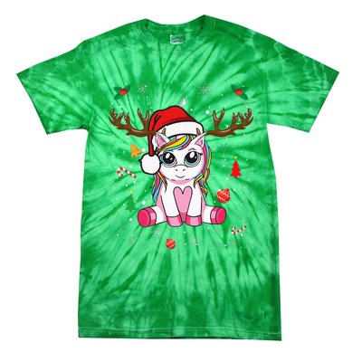 Cute Christmas Women Xmas Unicorn Deer Christmas Tie-Dye T-Shirt