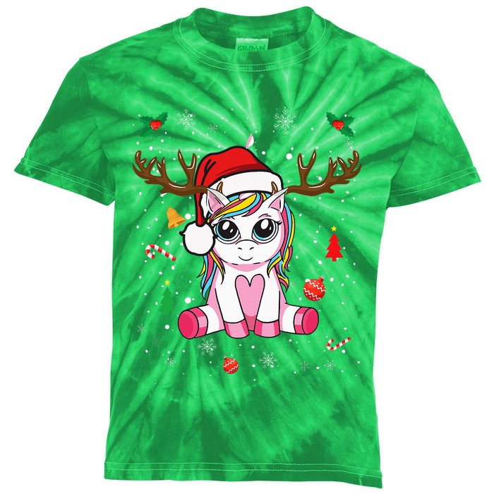 Cute Christmas Women Xmas Unicorn Deer Christmas Kids Tie-Dye T-Shirt