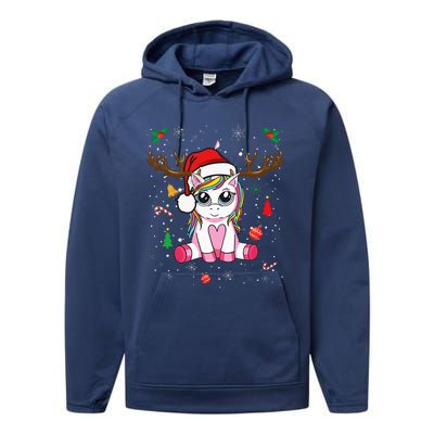 Cute Christmas Women Xmas Unicorn Deer Christmas Performance Fleece Hoodie