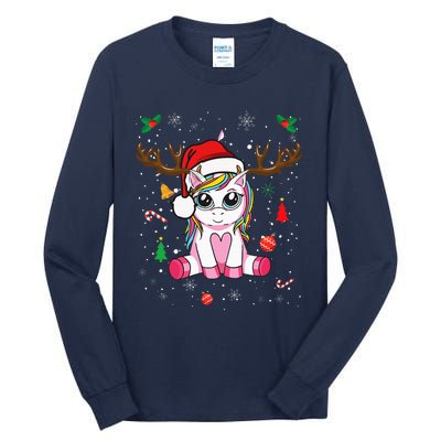 Cute Christmas Women Xmas Unicorn Deer Christmas Tall Long Sleeve T-Shirt