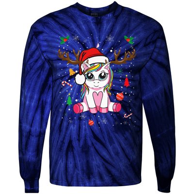 Cute Christmas Women Xmas Unicorn Deer Christmas Tie-Dye Long Sleeve Shirt