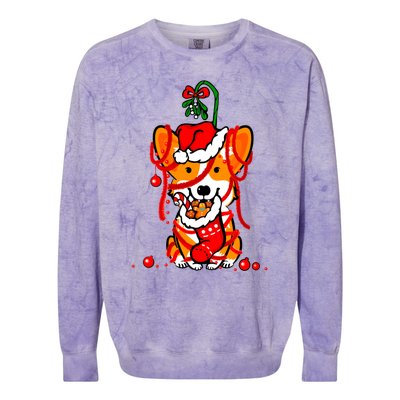 Cute Christmas Welsh Corgi Santa Hat Xmas Design Cool Gift Colorblast Crewneck Sweatshirt