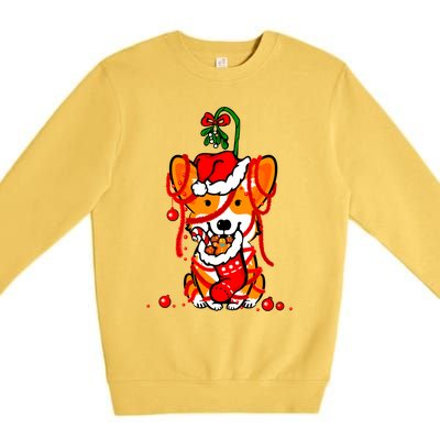 Cute Christmas Welsh Corgi Santa Hat Xmas Design Cool Gift Premium Crewneck Sweatshirt