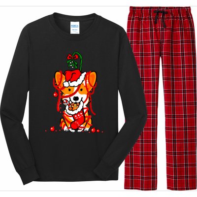 Cute Christmas Welsh Corgi Santa Hat Xmas Design Cool Gift Long Sleeve Pajama Set