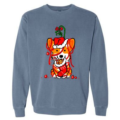 Cute Christmas Welsh Corgi Santa Hat Xmas Design Cool Gift Garment-Dyed Sweatshirt