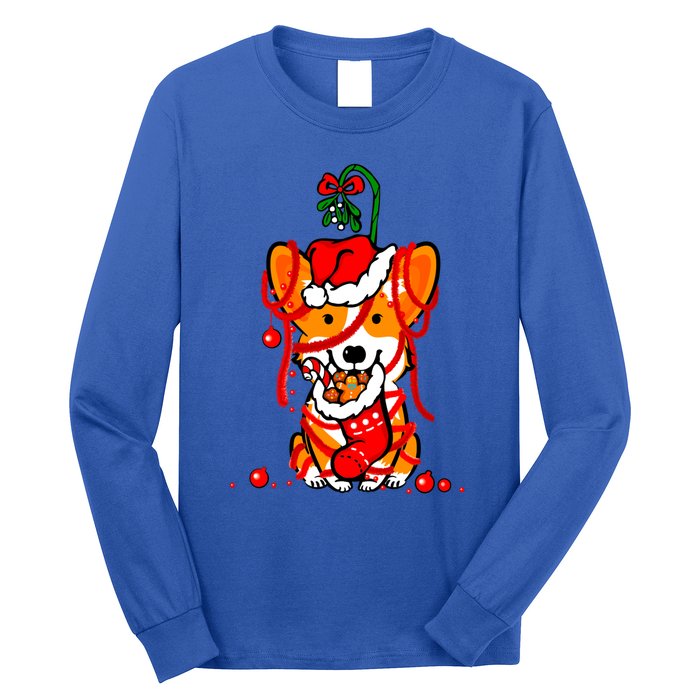 Cute Christmas Welsh Corgi Santa Hat Xmas Design Cool Gift Long Sleeve Shirt