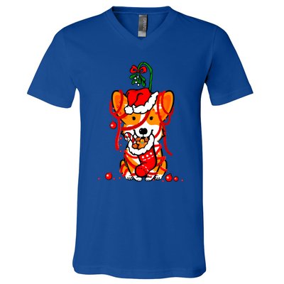 Cute Christmas Welsh Corgi Santa Hat Xmas Design Cool Gift V-Neck T-Shirt