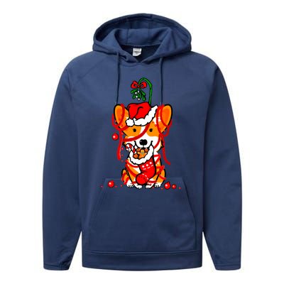 Cute Christmas Welsh Corgi Santa Hat Xmas Design Cool Gift Performance Fleece Hoodie