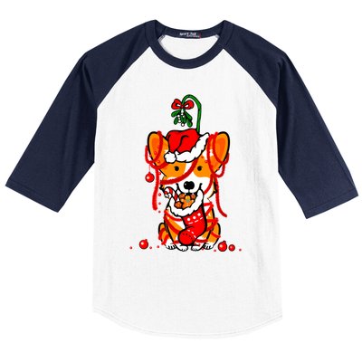 Cute Christmas Welsh Corgi Santa Hat Xmas Design Cool Gift Baseball Sleeve Shirt