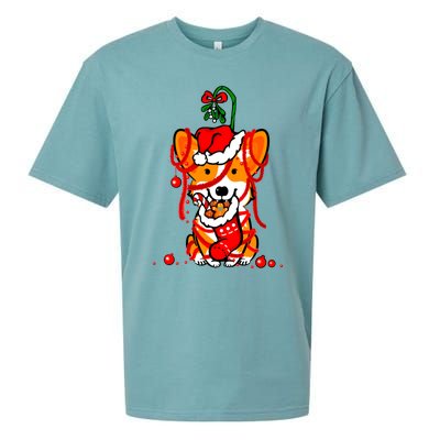 Cute Christmas Welsh Corgi Santa Hat Xmas Design Cool Gift Sueded Cloud Jersey T-Shirt