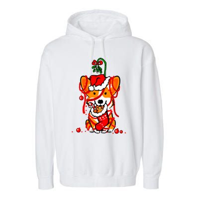 Cute Christmas Welsh Corgi Santa Hat Xmas Design Cool Gift Garment-Dyed Fleece Hoodie