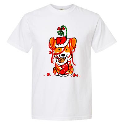 Cute Christmas Welsh Corgi Santa Hat Xmas Design Cool Gift Garment-Dyed Heavyweight T-Shirt