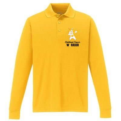 Childhood Cancer Warrior Unicorn We Wear Gold Performance Long Sleeve Polo