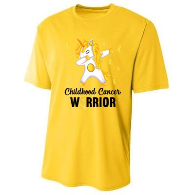 Childhood Cancer Warrior Unicorn We Wear Gold Performance Sprint T-Shirt