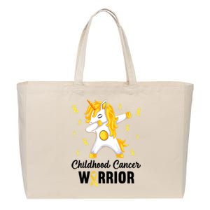 Childhood Cancer Warrior Unicorn We Wear Gold Cotton Canvas Jumbo Tote