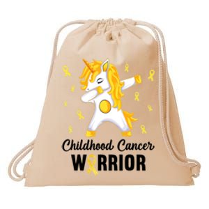 Childhood Cancer Warrior Unicorn We Wear Gold Drawstring Bag