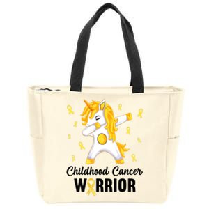 Childhood Cancer Warrior Unicorn We Wear Gold Zip Tote Bag