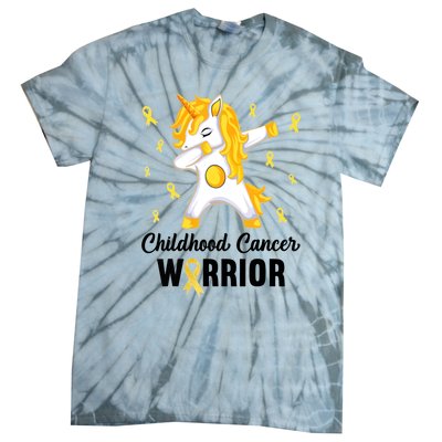 Childhood Cancer Warrior Unicorn We Wear Gold Tie-Dye T-Shirt