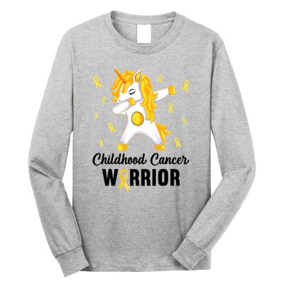 Childhood Cancer Warrior Unicorn We Wear Gold Long Sleeve Shirt