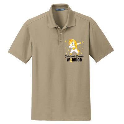 Childhood Cancer Warrior Unicorn We Wear Gold Dry Zone Grid Polo