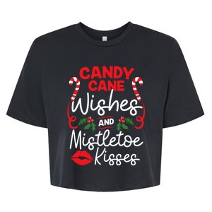 Candy Cane Wishes And Mistletoe Kisses Christmas Costume Bella+Canvas Jersey Crop Tee