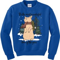 Christmas Cat With Red Scarf And Winter Wonderland Gift Kids Sweatshirt