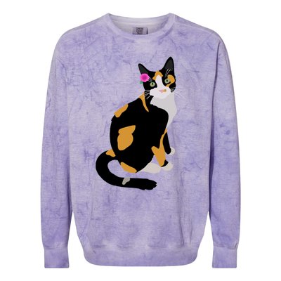 Calico Cat With Pink Flower Calico Mom Cat Lover Meaningful Gift Colorblast Crewneck Sweatshirt