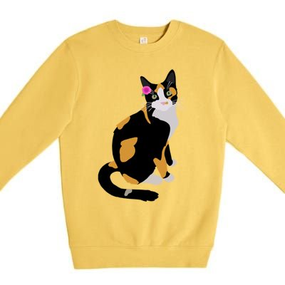 Calico Cat With Pink Flower Calico Mom Cat Lover Meaningful Gift Premium Crewneck Sweatshirt