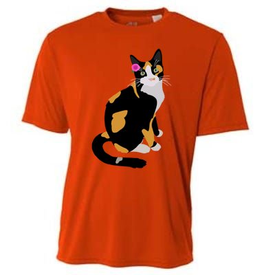 Calico Cat With Pink Flower Calico Mom Cat Lover Meaningful Gift Cooling Performance Crew T-Shirt