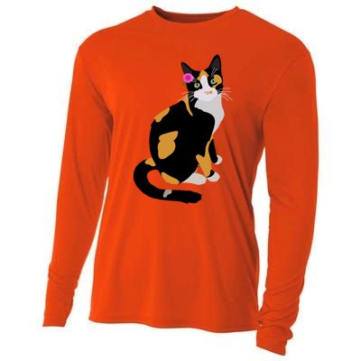 Calico Cat With Pink Flower Calico Mom Cat Lover Meaningful Gift Cooling Performance Long Sleeve Crew