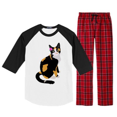 Calico Cat With Pink Flower Calico Mom Cat Lover Meaningful Gift Raglan Sleeve Pajama Set