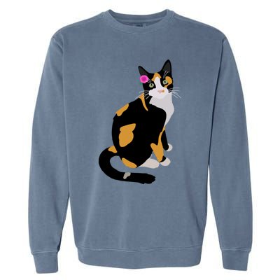 Calico Cat With Pink Flower Calico Mom Cat Lover Meaningful Gift Garment-Dyed Sweatshirt