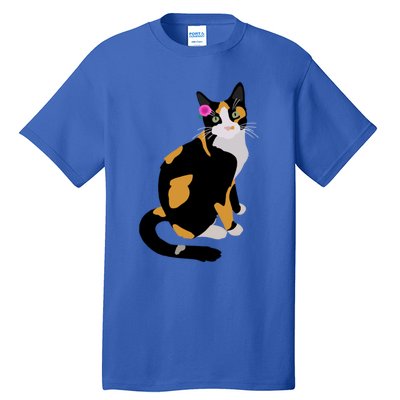 Calico Cat With Pink Flower Calico Mom Cat Lover Meaningful Gift Tall T-Shirt