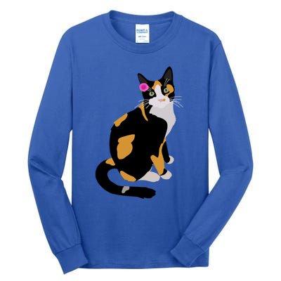 Calico Cat With Pink Flower Calico Mom Cat Lover Meaningful Gift Tall Long Sleeve T-Shirt