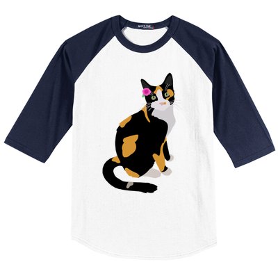 Calico Cat With Pink Flower Calico Mom Cat Lover Meaningful Gift Baseball Sleeve Shirt