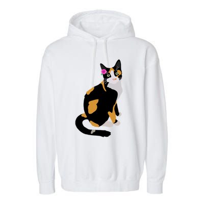 Calico Cat With Pink Flower Calico Mom Cat Lover Meaningful Gift Garment-Dyed Fleece Hoodie