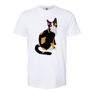 Calico Cat With Pink Flower Calico Mom Cat Lover Meaningful Gift Softstyle CVC T-Shirt