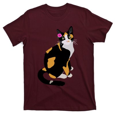 Calico Cat With Pink Flower Calico Mom Cat Lover T-Shirt