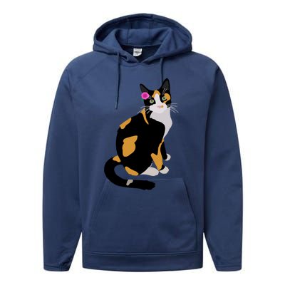 Calico Cat With Pink Flower Calico Mom Cat Lover Performance Fleece Hoodie