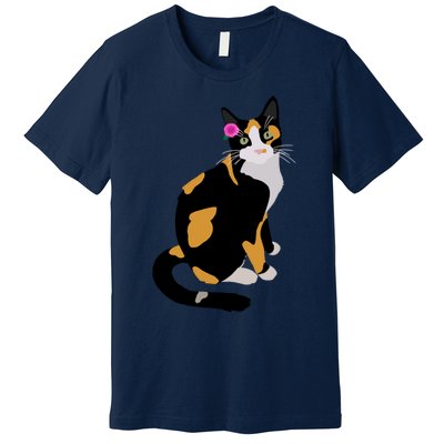 Calico Cat With Pink Flower Calico Mom Cat Lover Premium T-Shirt