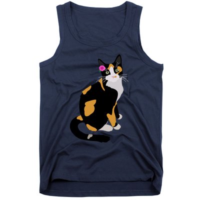 Calico Cat With Pink Flower Calico Mom Cat Lover Tank Top